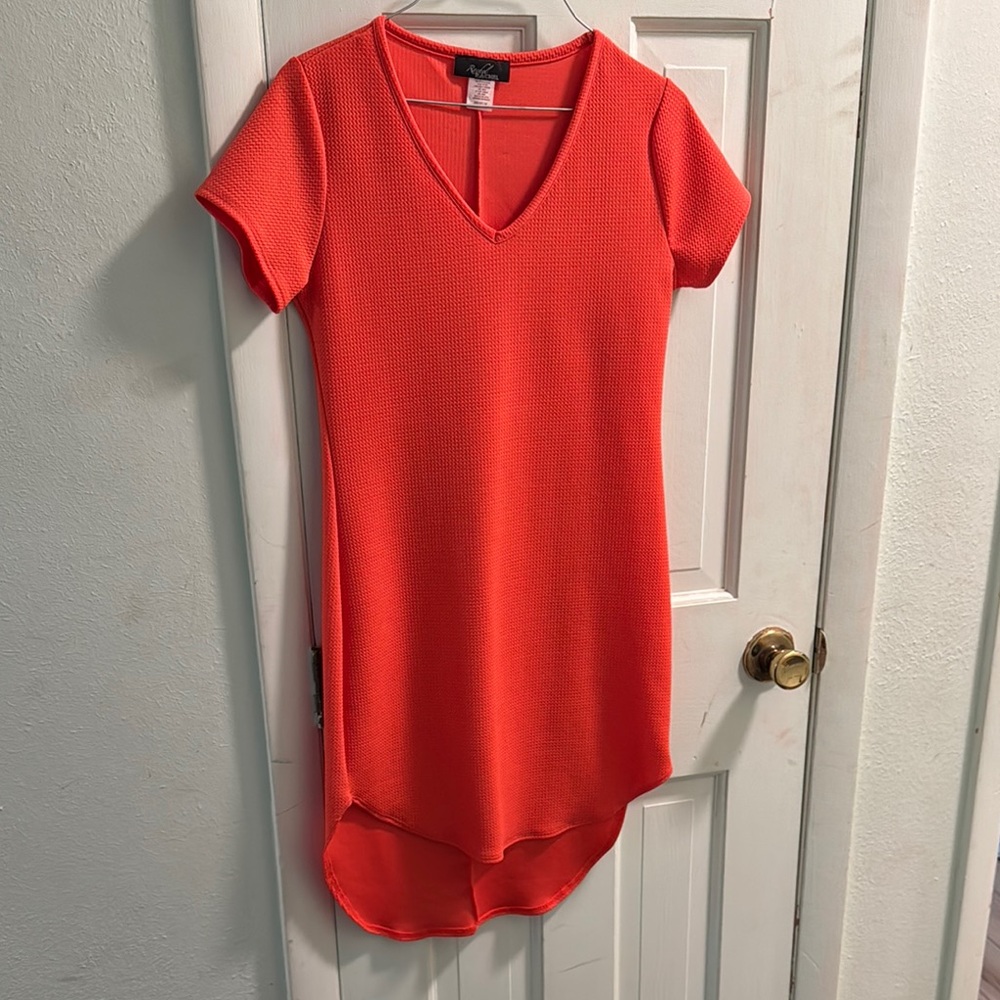 Red V-Neck High-Low Dress